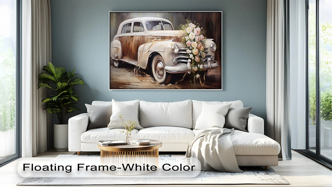 Vintage Wedding Car with Floral Elegance – Car Canvas Print