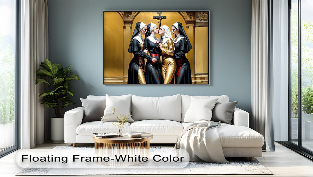 Divine Temptation – Erotic Kissing Nuns Canvas Wall Art | Nude Art
