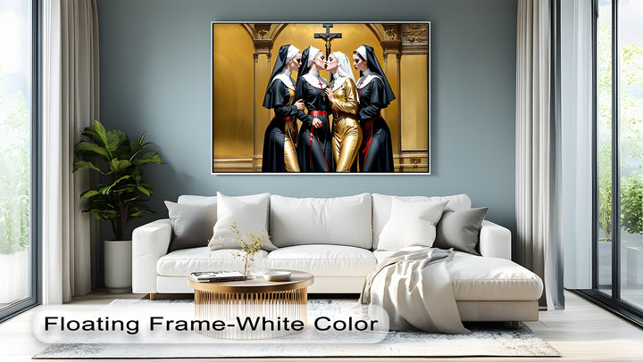 Divine Temptation – Erotic Kissing Nuns Canvas Wall Art | Nude Art