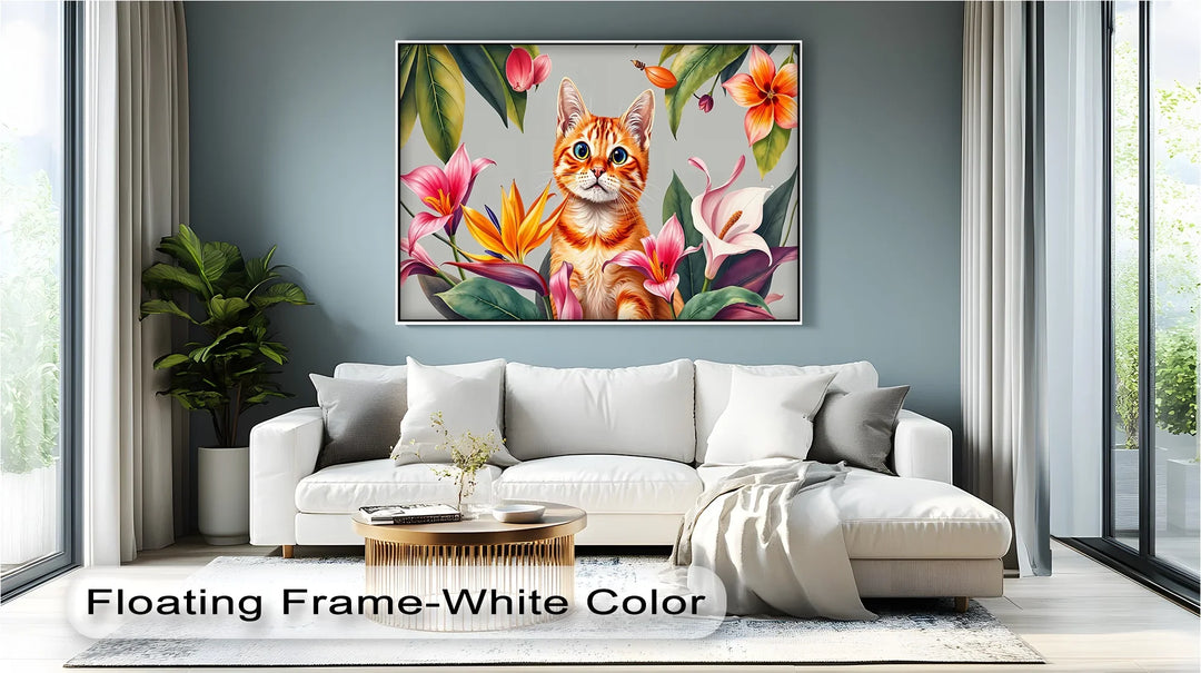Tropical Curiosity – Orange Tabby Among Exotic Flowers Cat Canvas Print - MyPhotoStation