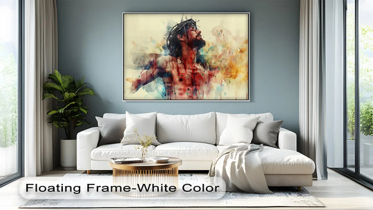 Canvas wall art of Jesus Crucifixion abstract in watercolor and the sacrifice motif and spiritual decor