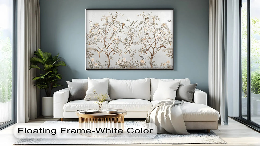 Tranquil bird and flower pattern canvas for classic interiors

