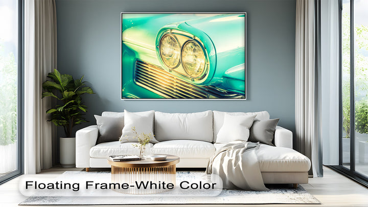 Golden Glow – Close-Up of Classic Car Headlights Canvas Print