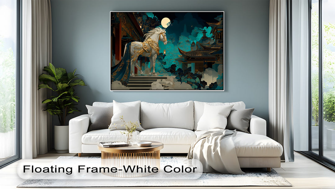 Moonlit Majesty – White Horse in Royal Gold Armor Canvas Print