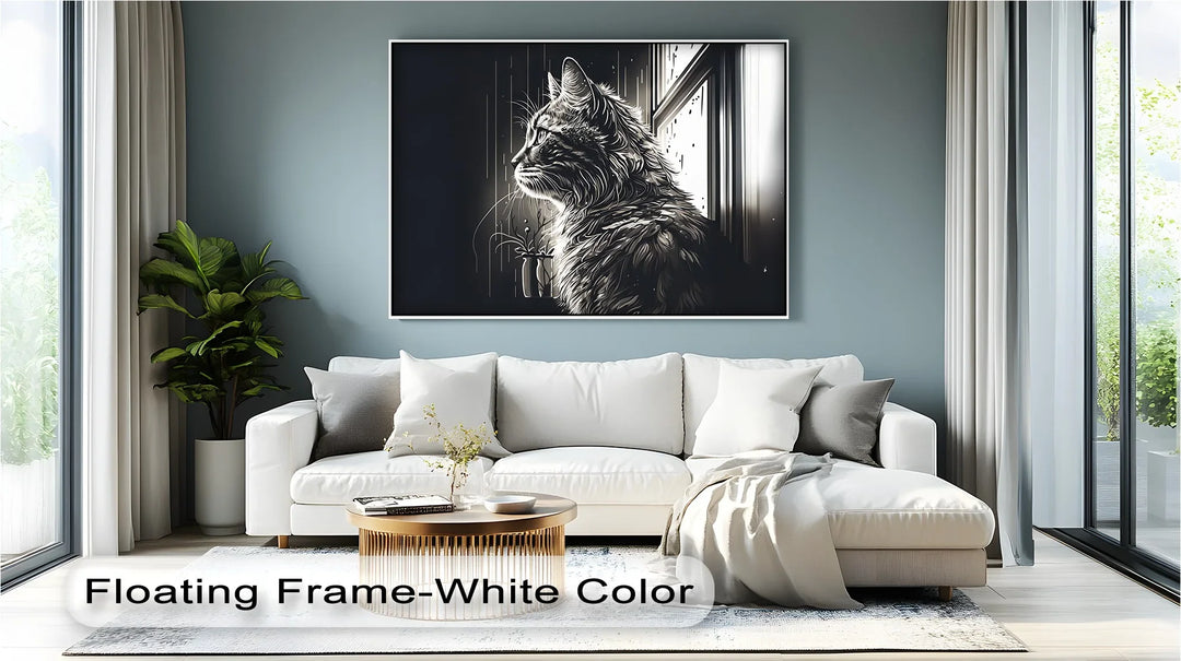 Cat Looking Out the Window in Monochrome - Cat Canvas Print - MyPhotoStation