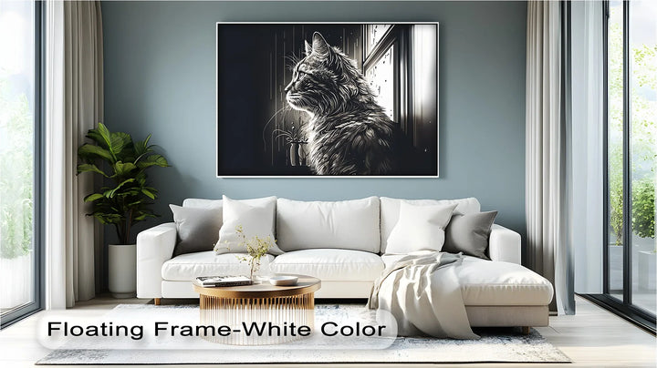 Cat Looking Out the Window in Monochrome - Cat Canvas Print - MyPhotoStation