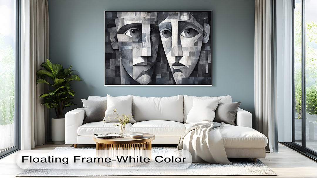 Fragmented Souls – Monochrome Abstract Faces Canvas Print