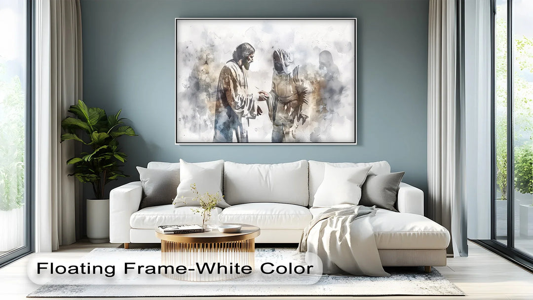 The Wounds of Faith – Jesus and Thomas Watercolor Canvas Print