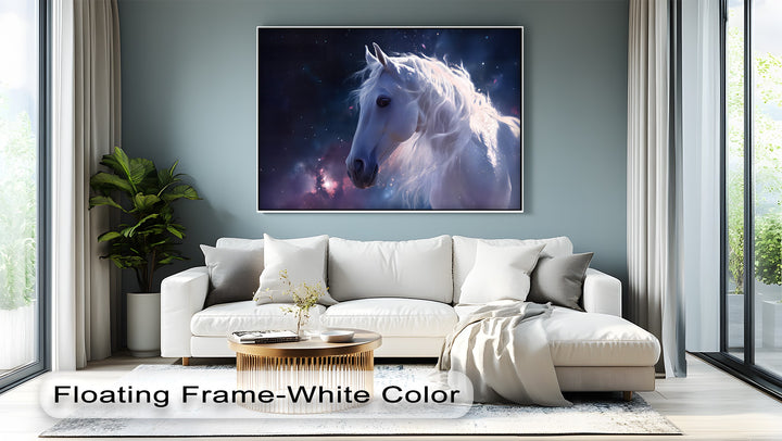 Starlit Grace – Celestial White Horse Portrait Canvas Print