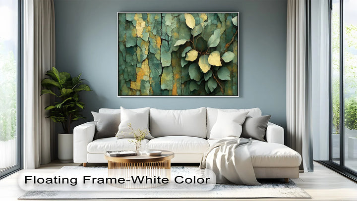 Cracked Earth Botanica – Textured Green Bark and Leaf Canvas Print - MyPhotoStation
