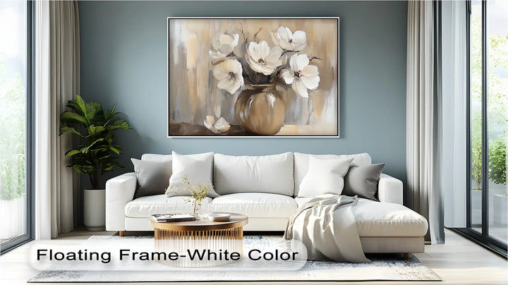 Vintage Serenity – Beige Vase with Cream Flowers Canvas Wall Art - MyPhotoStation