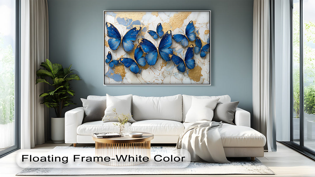 Royal Blue Flight – Gold-Accented Butterfly Canvas Print