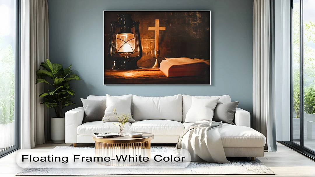 Guiding Light of Faith – Christian Lantern and Bible Canvas Print