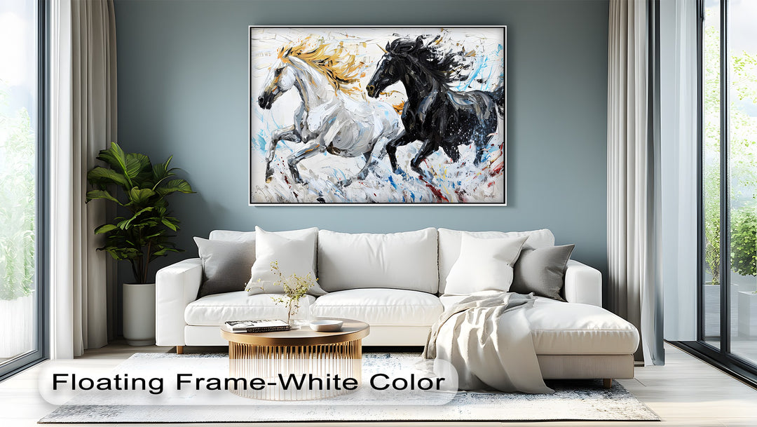 Ethereal Charge – Abstract Black and White Horse Canvas Print