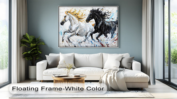Ethereal Charge – Abstract Black and White Horse Canvas Print