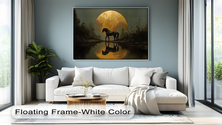 Eclipse Majesty – Black Horse Under a Golden Moon Canvas Print