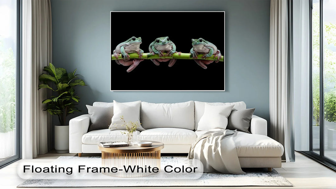 Trio of Tree Frogs on Bamboo – Animal Canvas Print - MyPhotoStation