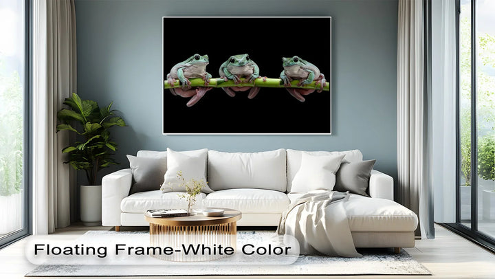 Trio of Tree Frogs on Bamboo – Animal Canvas Print - MyPhotoStation