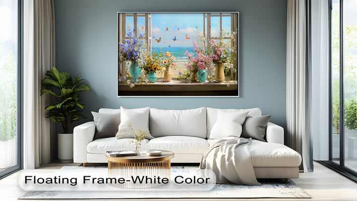 Butterflies and Blossoms – Seaside View Floral Canvas Print