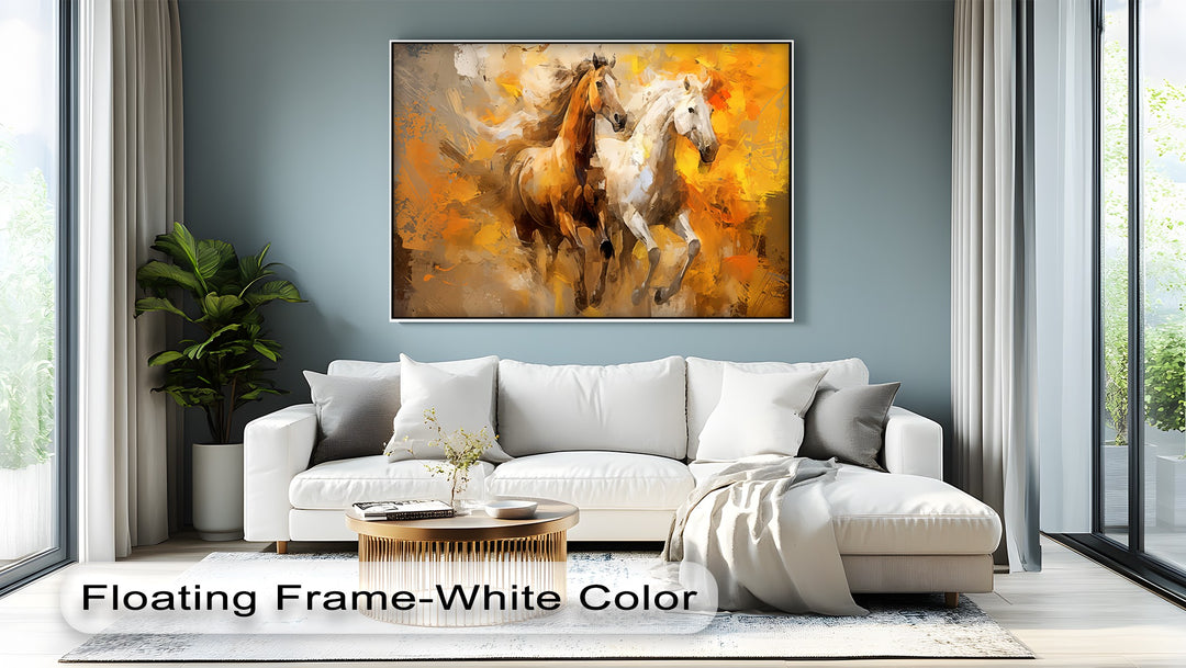 Galloping Horses Through Autumn Light - Horse Canvas Print