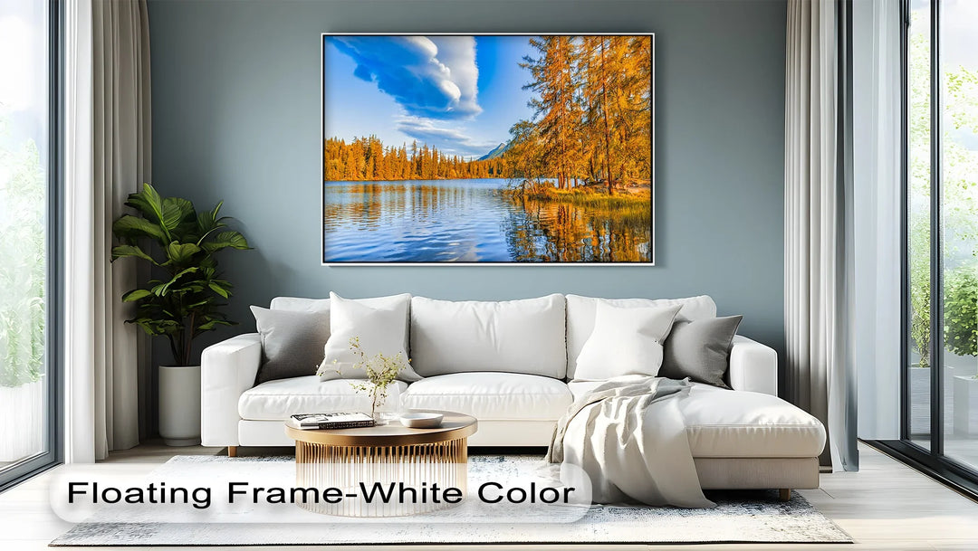 Golden Pines Reflected – Autumn Lakeside Canvas Print