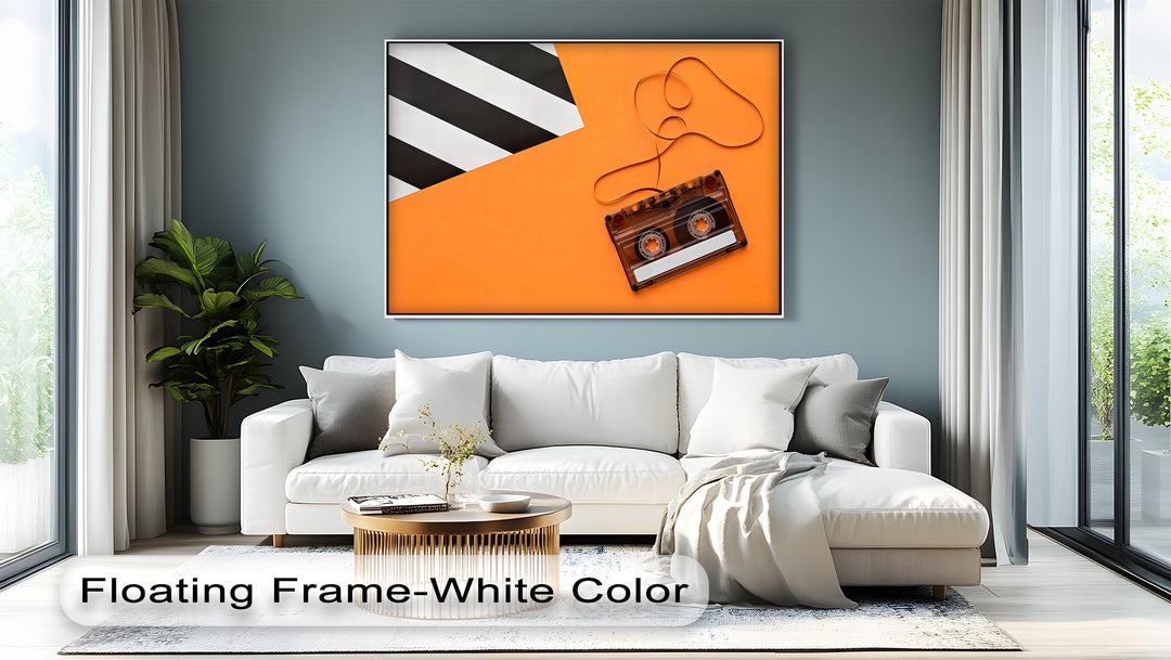 Retro Cassette Tape on Orange – Pop Art Music Canvas Print