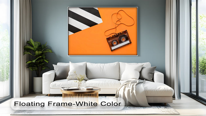 Retro Cassette Tape on Orange – Pop Art Music Canvas Print