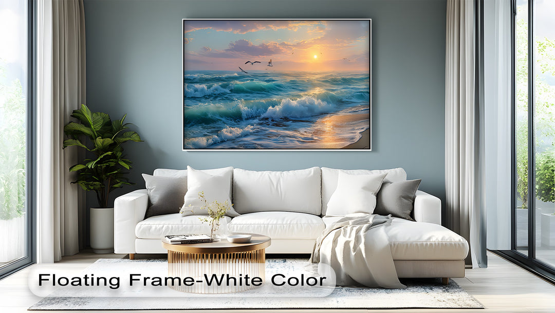 Seagulls Over a Sunset Beach - Canvas Print