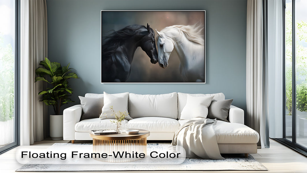 Black and White Horses in Emotional Harmony - Horse Canvas Print