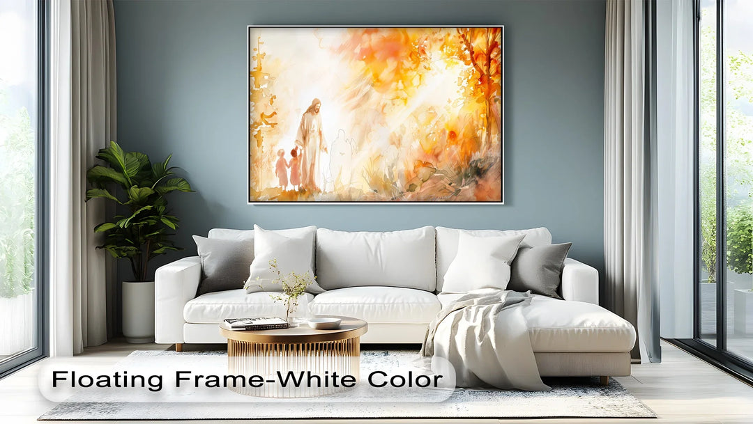 Jesus Walking with Children in Autumn Light - Jesus Canvas Print