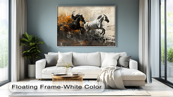 Black and White Horses in Abstract Motion - Horse Canvas Print