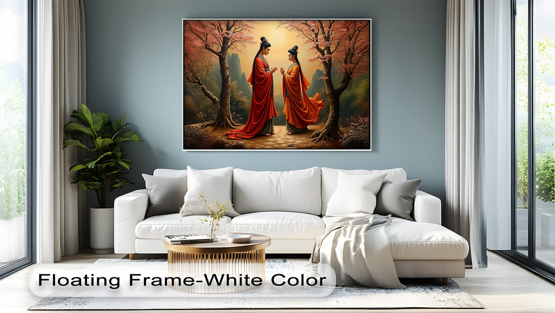 Harmony Under the Blossoms – Oriental Couple Canvas Wall Art | Framed Art