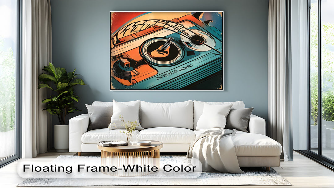 Spin & Strings – Retro Turntable with Guitar Detail Canvas Print