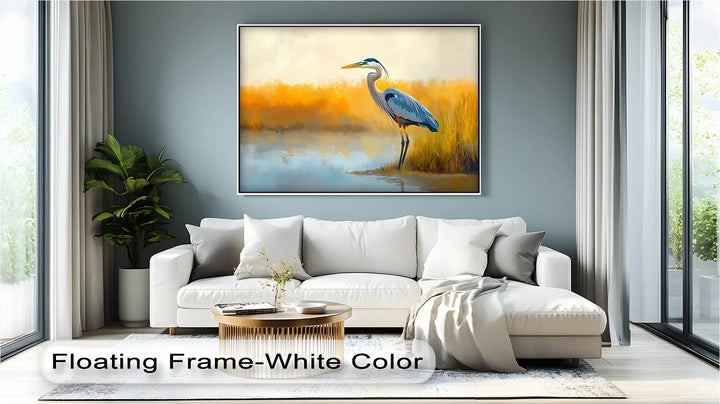 Still Waters – Majestic Heron in Misty Marshland Canvas Wall Art - MyPhotoStation
