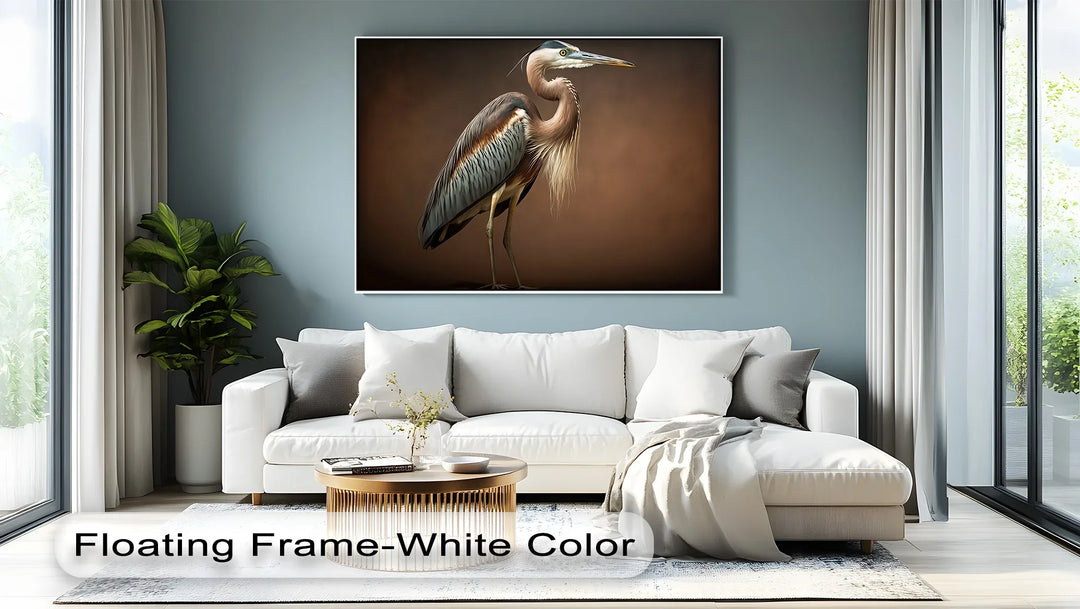 Elegant Heron on Earth Tones – Bird Portrait Canvas Print - MyPhotoStation
