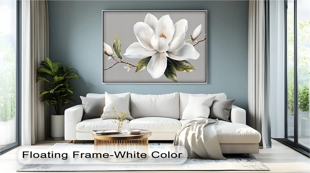 White Magnolia Bloom – Elegant Minimalist Floral Canvas Wall Art - MyPhotoStation