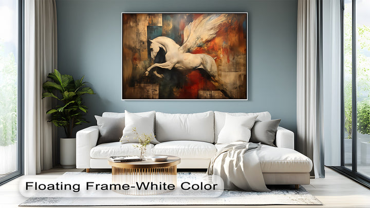 Wings of Flame – Abstract Pegasus in Fiery Tones Horse Canvas Print