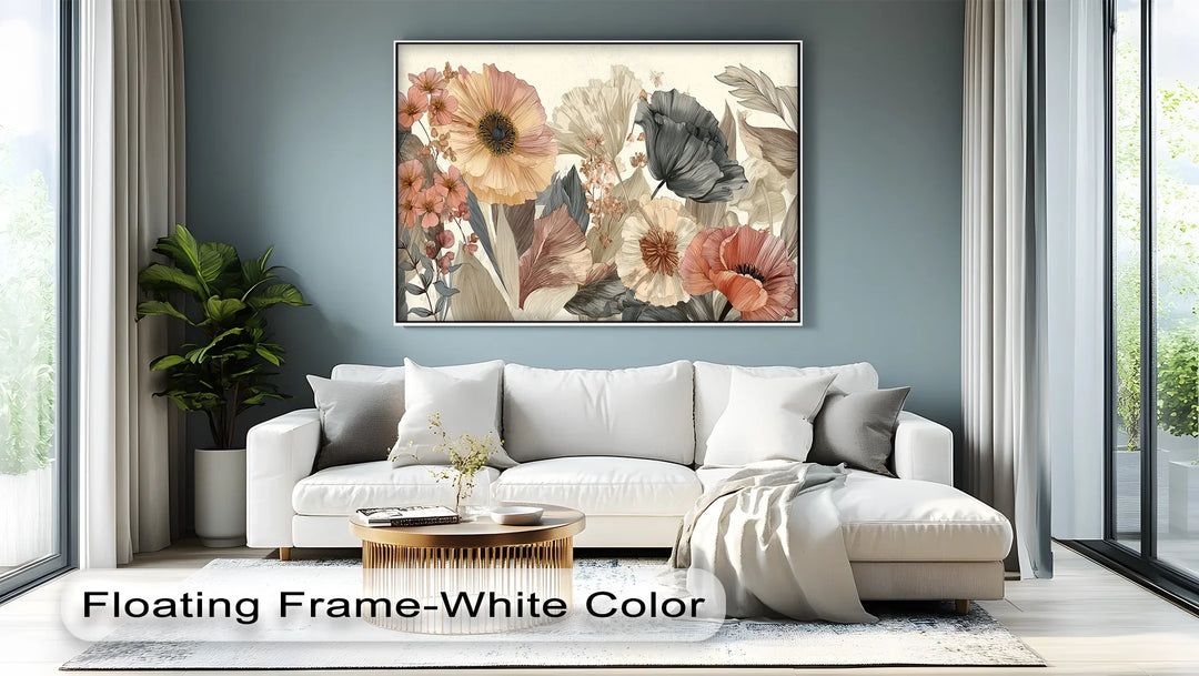 Romantic neutral floral artwork for modern interior wall decor

