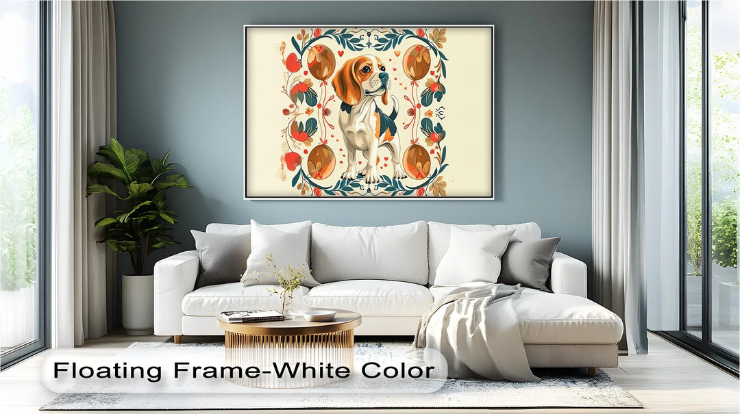 Decorative Dog Illustration with Floral Ornaments - Canvas Print - MyPhotoStation
