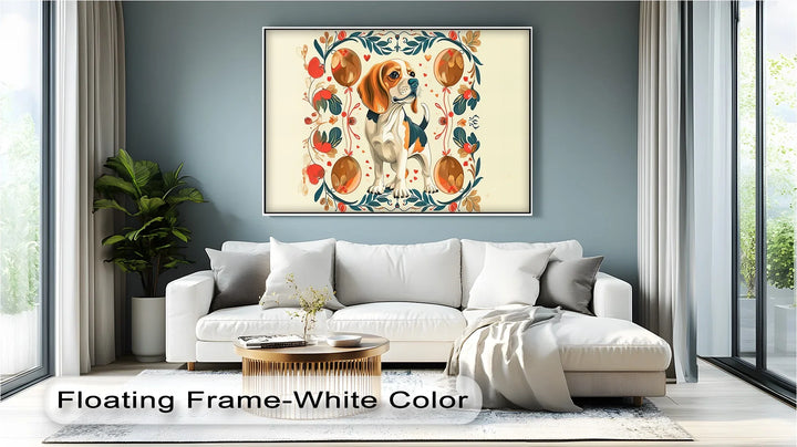 Decorative Dog Illustration with Floral Ornaments - Canvas Print - MyPhotoStation