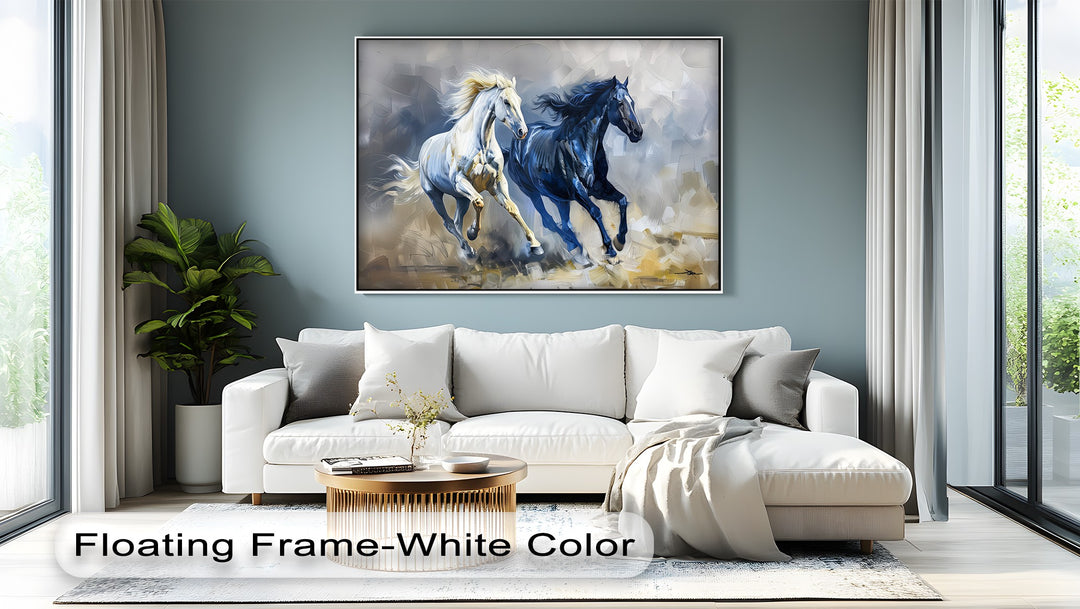 Celestial Gallop – Blue and White Abstract Horse Canvas Print