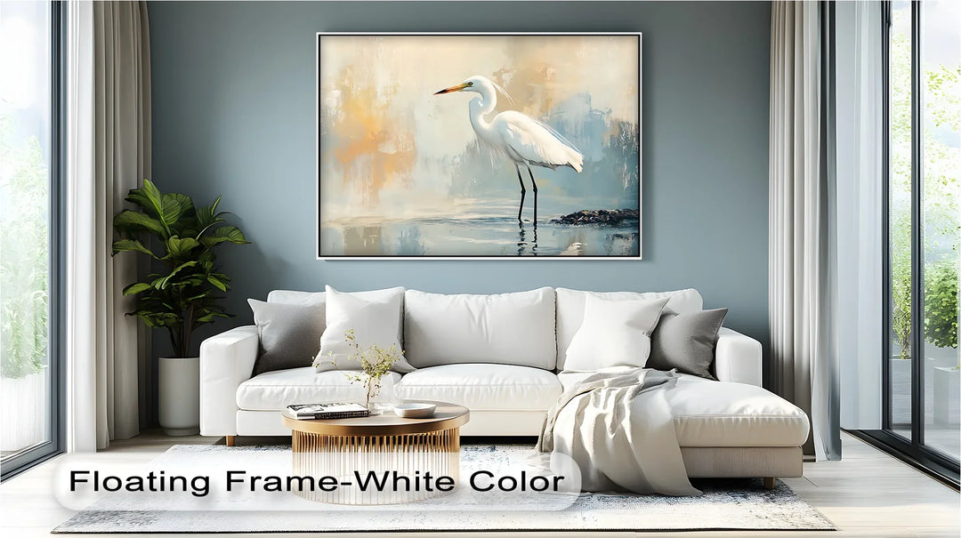 Still Waters – Majestic Egret in Soft Pastels Canvas Wall Art - MyPhotoStation