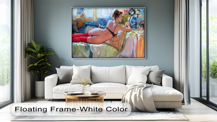 Erotic Boudoir Red Stockings - Sexy Canvas Wall Art | Nude Art