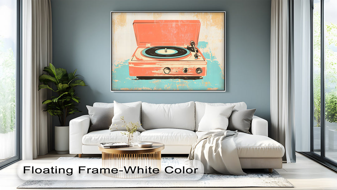 Spin Retro – Pop Art Record Player in Coral and Aqua Canvas Print