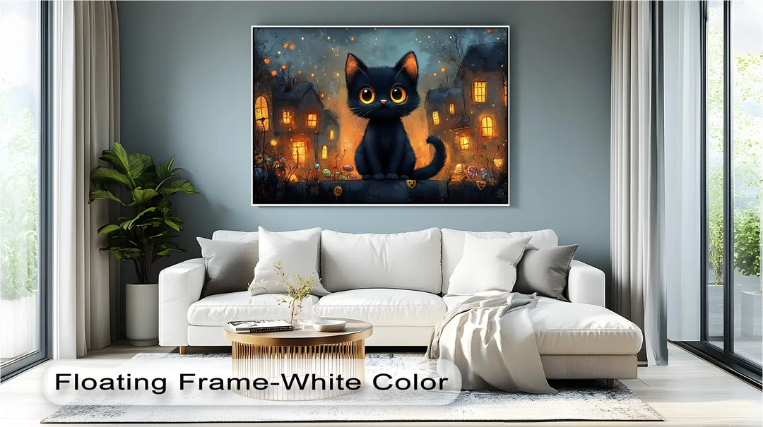 Big-Eyed Black Kitten in a Halloween Town - Cat Canvas Print - MyPhotoStation