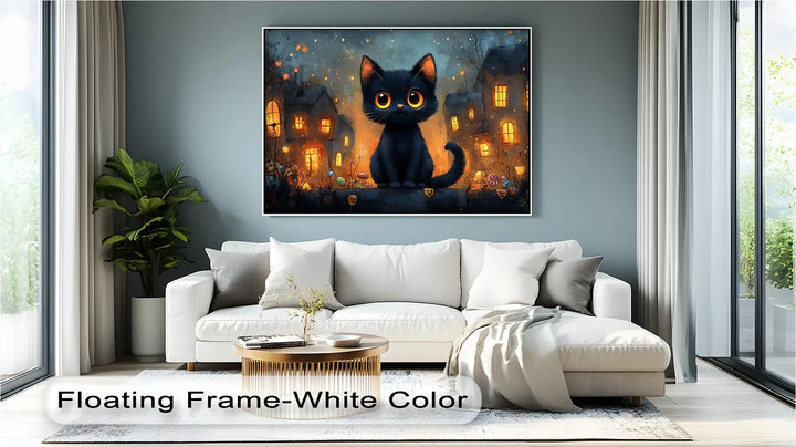 Big-Eyed Black Kitten in a Halloween Town - Cat Canvas Print - MyPhotoStation