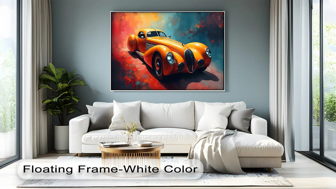 Vintage Orange Coupe on Bold Background - Car Canvas Print