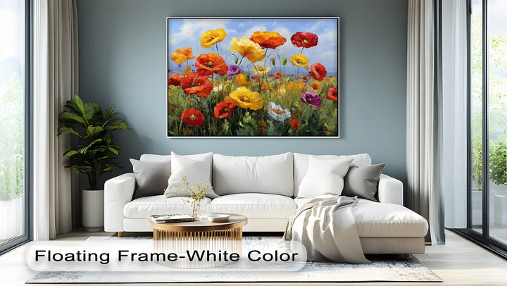 Red and golden poppies dancing in sunlight – canvas wall art

