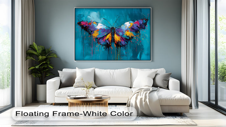Vibrant Wings – Colorful Butterfly on Teal Abstract Canvas Print
