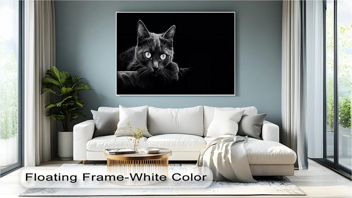 Midnight Gaze – Black Cat in Monochrome Shadow Cat Canvas Print - MyPhotoStation